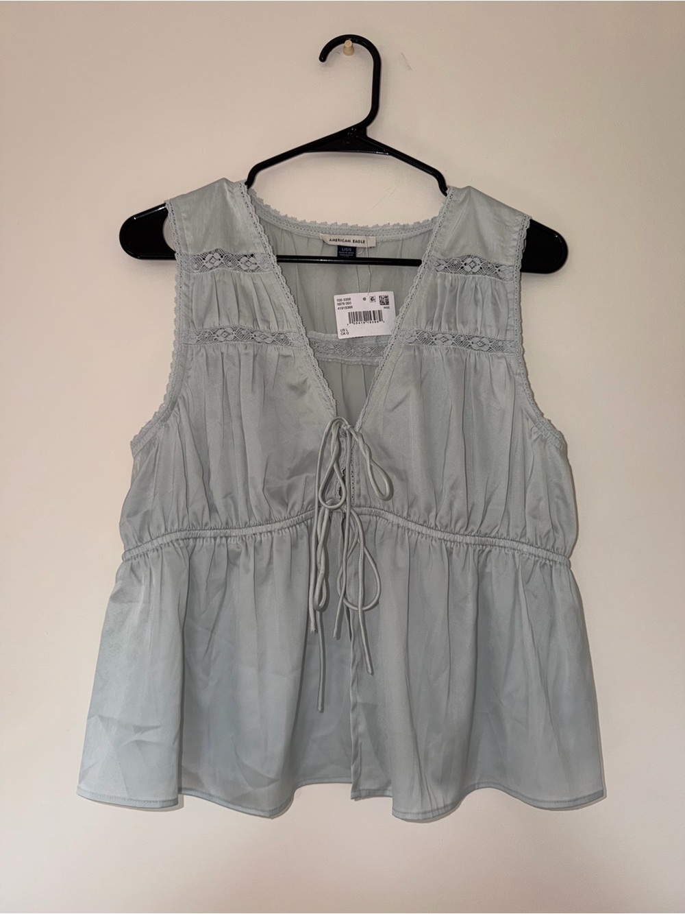 American Eagle Outfitters Light Blue Lace-Trim Tie Front Tank Top